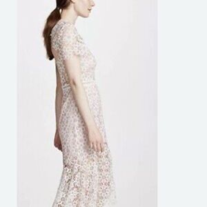 Sailor Pink Tiered Midi lace dress with short Sleeves- M